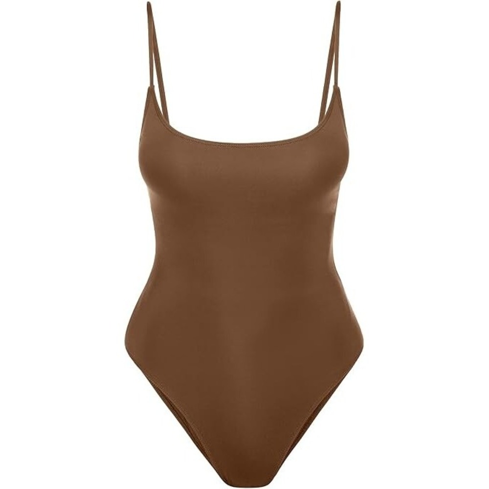 Women's Large High Cut One Piece Swimsuit Brown - Picture 1 of 2